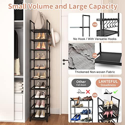 LANTEFUL Tall Narrow Shoe Rack for Entryway, 10-Tier Sturdy Metal Shoe Shelf Storage 10-15 Pairs of Shoes and Boots, Space Saving Corner Shoe Rack Organizer for Closet,Doorway,Garage,Living Room - Image 6