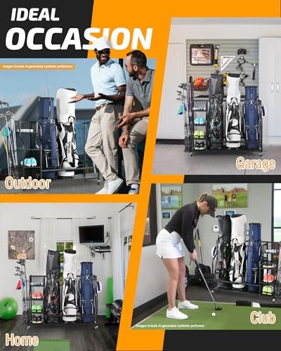 PLKOW Golf Bag Storage Garage Organizer, Extra Large Size Golf Bag Storage Stand and Golf Equipment Rack for Garage,Shed, Basement - Image 6
