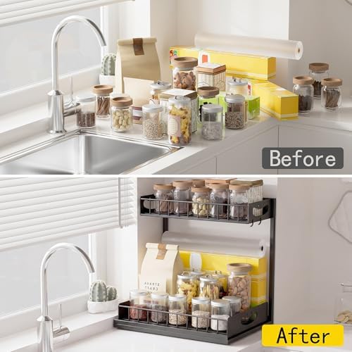 Under Sink Organizer with Pull-Out Drawers,Kitchen Sink Organizer,2 Tier Bathroom Organizers And Storage,Bathroom Accessories Set,Black 2 Pack - Image 4