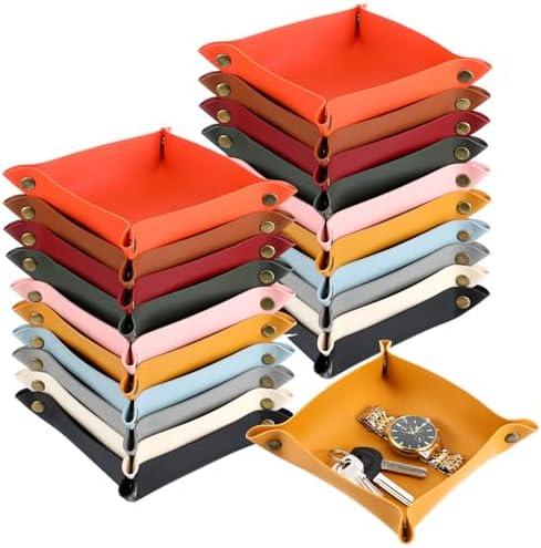 20 Pcs PU Leather Jewelry Valet Tray for Women and Man Portable Catchall Travel Storage Dish Plate Key Tray For Entryway Desk Organizer for Phone, Keys, Glasses, Wallet, Earphone, Watch, Coin by Unknown