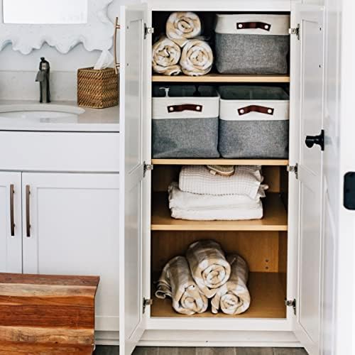 OrganiHaus 15x11in Canvas Storage Baskets 9 Pack | LARGE Fabric Bins for Shelves | Closet & Bedroom Storage | Gray/Off-White - Image 6
