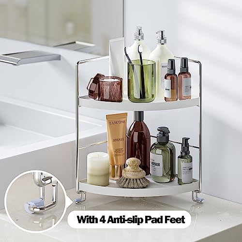 KINGNERWI 2-Tier Bathroom Counter Organizer, Vanity Corner Shelf, Silver - Image 5