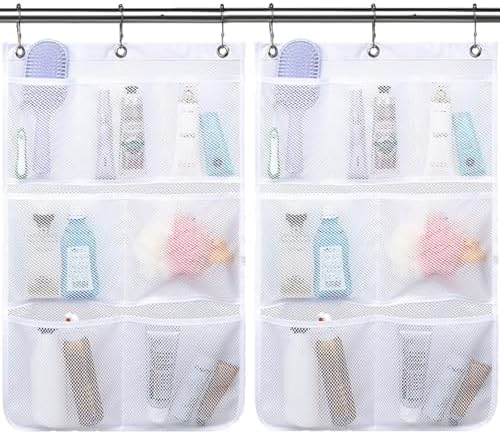 Fammart Mesh Shower Caddy Hanging, Quick-Drying Shower Organizer with 7 Pockets, Portable Bathroom Organizers and Storage for Shampoo, Soap, Loofah, Travel, and Cruise Essentials by Fammart