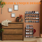 3 Pack Wall Mounted Shoe Rack, 4 Tier Hanging Shoe Rack Holds 48 Pairs, 17"-30" Adjustable Heavy Duty Wall Shoe Shelf with 6 Storage Hooks, Space Saving for Closet Entryway, Black - Image 5
