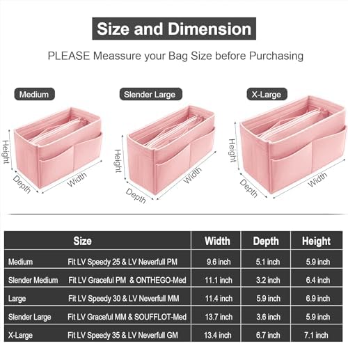 OMYSTYLE Purse Organizer Insert, Felt Tote Bag Organizer Insert with 5 Sizes, Handbag Dividers for Inside Purse, Compatible with Longchamp, Neverful, Speedy and More - Image 2