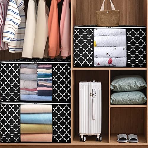 Storage Bags 100L 3Pack Clothes Organization and Storage Containers | Large Blanketfor Bedding, Comforters, Foldable Organizer with Reinforced Handle, Clear Window, Sturdy Zippers, Black - Image 4