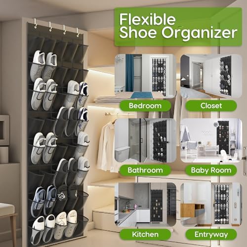 Over the Door Shoe Organizer with 40 Large Breathable Mesh Pockets, Space Saving Shoe Holder, Hanging Shoe Rack for Entryway Bedroom Closet Storage (Black, 80 Pockets) - Image 3