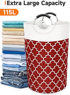Fabspace Large Laundry Basket Laundry Hamper Bag Washing Bin Clothes Bag Collapsible Tall with Handles Waterproof Travel Bathroom College Essentials Storage for College Dorm, Family, 115L (Red) - Image 5