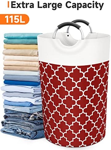 Fabspace Large Laundry Basket Laundry Hamper Bag Washing Bin Clothes Bag Collapsible Tall with Handles Waterproof Travel Bathroom College Essentials Storage for College Dorm, Family, 115L (Red) - Image 5