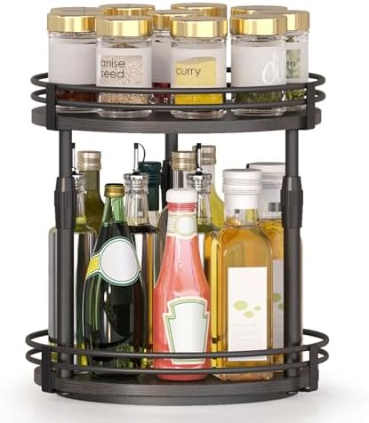 Across-Star Lazy-Susan-Organizer-Spice-Rack, Rotating Spice Organizer for Cabinet Pantry, Seasoning Holder Spice Shelf with Adjustable Height, Kitchen Counter Shelf Countertop Organizer by Acorss-Star