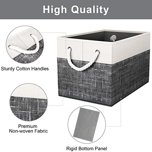 Fab totes Storage Bins 2-Pack, Foldable Storage Baskets for Organizing Toys, Books, Shelves, Closet, Large Storage Box with Rope Handles, Sturdy Organizer Bins, White & Black - Image 4