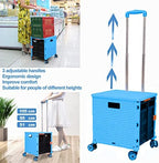 Foldable Utility Cart Folding Portable Rolling Crate Handcart Shopping Trolley Wheel Box with Lid Wear-Resistant Noiseless 360°Rotate Wheel for Travel Shopping Moving Storage Office Use (Sky Blue) - Image 4