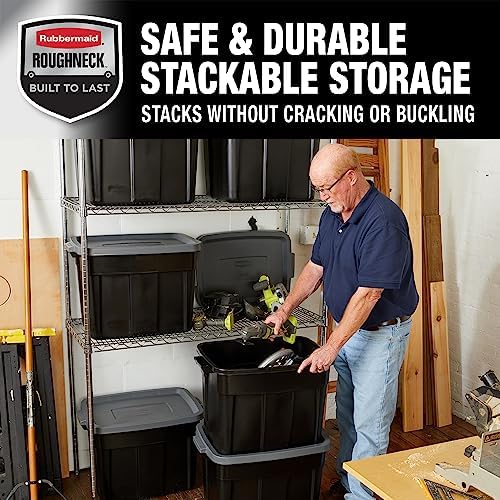 Rubbermaid Roughneck Tote Durable 18 Gallon Stackable Plastic Storage Containers with Lids and Easy Carry Handles, Pack of 6, Black/Cool Gray - Image 5