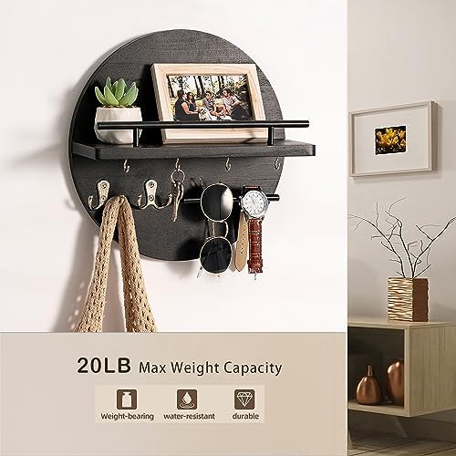 dreampossible Key Holder for Wall Decorative with Shelf and Hooks, Mail Organizer Wall Mount, Circular Design Entryway Key Rack Hanger, Rustic Home Decor (Black) - Image 4