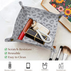 PU Leather Jewelry Valet Tray, Portable Catchall Tray for Keys, Wallet, Watch,Travel Jewelry Tray Organizer for Nightstand Desk Entryway Home Decor Gift for Women Men Grey Leopard Print - Image 2
