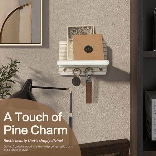 Rebee Vision Key Holder Wall Mount for Home Decor, Distressed White - Image 3