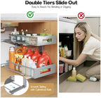 2 Packs 17IN Depth Under Sink Organizer, 2-Tier Pull Out Cabinet Organizer With Smooth Circular Rail, Large Capacity Metal Mesh Sliding Drawers For Bathroom& Kitchen Storage,Height Adjustable–Gun Gray - Image 7