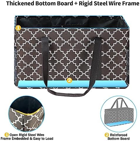 GhvyenntteS Extra Large Utility Tote Bag 2 Pack - Stand Up Utility Tote with Metal Wire Frame & Hard Bottom Board, Reusable Grocery Bags With Handles for Storage, Picnics, Beach, Laundry, Car, Camping - Image 5