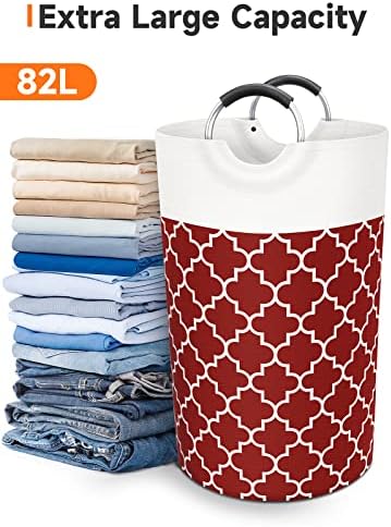 Fabspace Large Laundry Basket Laundry Hamper Bag Washing Bin Clothes Bag Collapsible Tall with Handles Waterproof Travel Bathroom College Essentials Storage for College Dorm, Family, 82L (Red) - Image 5