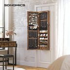 SONGMICS 6 LEDs Mirror Jewelry Cabinet, 47.2-Inch Tall, Lockable - Image 2