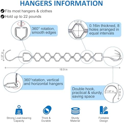 Space Saving Hangers for Clothes 3 Pack, Sturdy Metal Hangers Heavy Duty | Magic Clothes Space Saver Hanger Organizer with 360° Swivel Hook, Closet Organizers and Storage Dorm Room Essentials Silver - Image 4