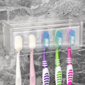 5 Slots Wall Mount Toothbrush Holder with Cover, Self Adhesive Toothbrush Storage Organizer for Shower, Toothbrush Hanger for Bathroom, Medicine Cabinet, Dorm (Frosted) by LUEXBOX