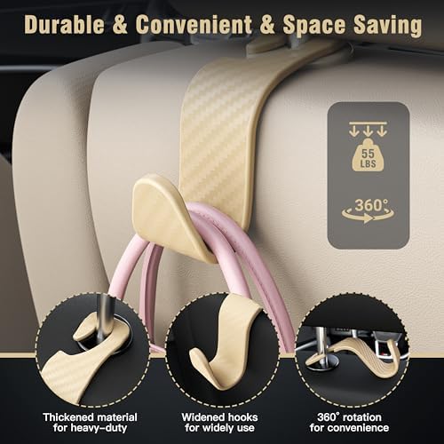 4-Pack Car Headrest Hooks Holds 55lbs Seat Storage Organizer for Bags - Image 3