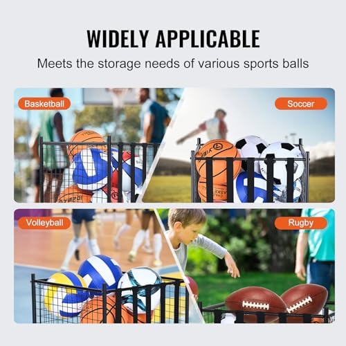 VEVOR Rolling Sports Ball Storage Cart, Lockable Basketball Cage with Double Lids, Sport Equipment Holder Organizer for Indoor Outdoor, Steel Storage Rack for Garages, Playgroup, Gym and Schools - Image 6