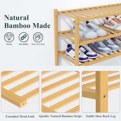 Smiry Bamboo Shoe Rack, 14 Vertical Slats, 5 Tier - 26.8" Wide, Natural - Image 3