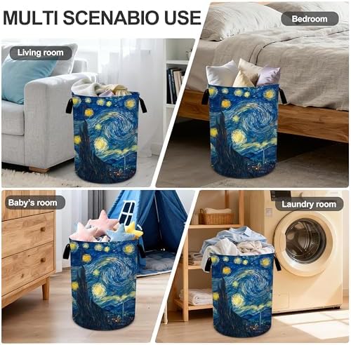 Starry Night Sky Laundry Basket Storage Bin Foldable Laundry Hamper Clothes Storage Bucket Organizer 19.6x15.7 Inch For Laundry Room/Bedroom/Bathroom - Image 6