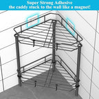 HuggieGems Metal Floor Standing Corner Shower Caddy, Matt Black, 2 Tier - Image 2