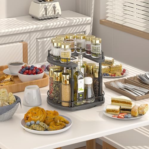 Across-Star Lazy-Susan-Spice-Rack -Organizer For Cabinet With Adjustable Height, 12 inch Rotating Seasoning Holder Spice Organization For Pantry, 2-Tier Kitchen Counter Shelf Countertop Organizer - Image 2