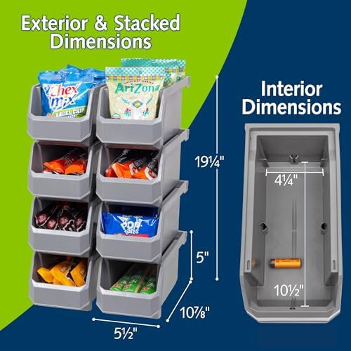ReadySpace Medium Stackable Plastic Storage Bins, 8-Pack, Gray - Image 3