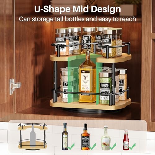 SNTD Lazy Susan Spice Rack Organizer for Cabinet, Wood, Natural, 9 in - Image 5