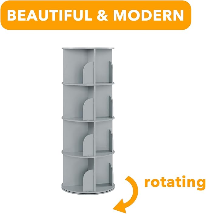 SpaceAid 4 Tier Rotating Bookshelf Tower, Spinning Bookcase Lazy Susan, Revolving 360 Book Shelf Storage Round Carousel, Vertical Rotate Turning Spiral Corner Organizer, Gray - Image 7