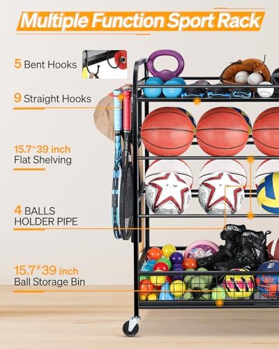 EXTCCT Garage Sports Equipment Organizer - Rolling Ball Storage with Wheels - Image 3