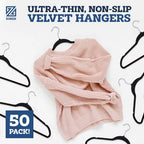 Zober Black Velvet Hangers 50 Pack, Slim Non Slip Clothes Hangers | Slim velvet hangers with pants bar, felt hangers, flocked hangers, non slip hangers, coat hangers for suits, shirt hangers - Image 2