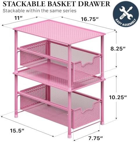 Simple Houseware Stackable Under Sink Sliding Basket Drawer, Pink - Image 2