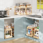 2 Pack Bamboo Under Sink Organizer, 2-Tier Pull-Out Drawers, Kitchen & Bath - Image 3