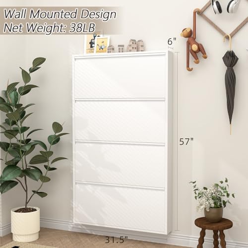 GREATMEET Slim Wall Mounted Metal Storage Cabinet with 4 Flip Drawers - Image 2