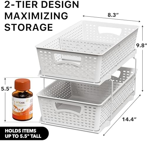 Simple Houseware 2 Tier Pull-Out Sliding Drawer Under Sink Storage, White - Image 2