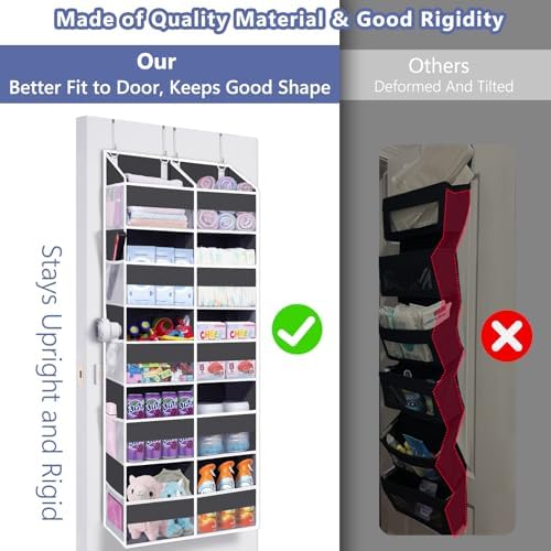 UVIAHOMI Heavy Duty Over The Door Organizer 5 Tiers, Extra Large Behind Door Storage of 10 Front & 10 Mesh Pockets, 80lb Weight Capacity, Hanging Doors Storage for Closet Bedroom Nursery, Dark Gray - Image 4