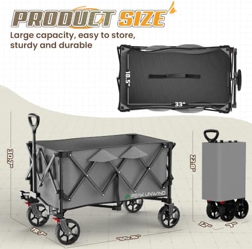 Wagons Carts Foldable,Collapsible Wagon with Wheels,450LBS Heavy Duty Beach Wagon Cart,Lightweight Portable Folding Utility Wagon Cart with Cup Holders for Camping, Garden, Sports, Grocery pcs (Gray) - Image 2