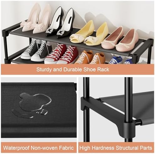 32.3" Widening Design Shoe Rack for Closet 16 Pairs Small Spaces Non-Woven 3 Tier Shoe Organizer Stackable Metal Shoe Shelf for Entryway, Bedroom - Image 4