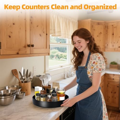 Metal Lazy Susan Organizer, 12 Inch Anti-Rust Turntable for Cabinet, Kitchen, Dining Table, Bathroom – Rotating Spice Rack, Spinner Storage, Round Carousel Organizer for Countertop Black - Image 5