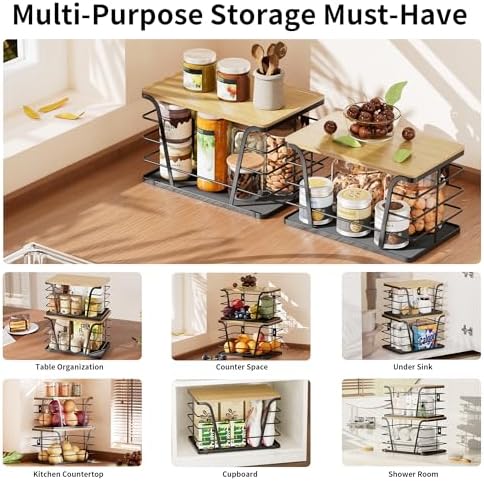 2 Pack Potato and Onion Storage Bins, Stackable Kitchen and Pantry Organizer with Bamboo Top & Lightweight PP Mat, for Vegetables, Fruit, Onion, Potato, Garlic - Pantry, Kitchen Storage Bins (Black) - Image 6