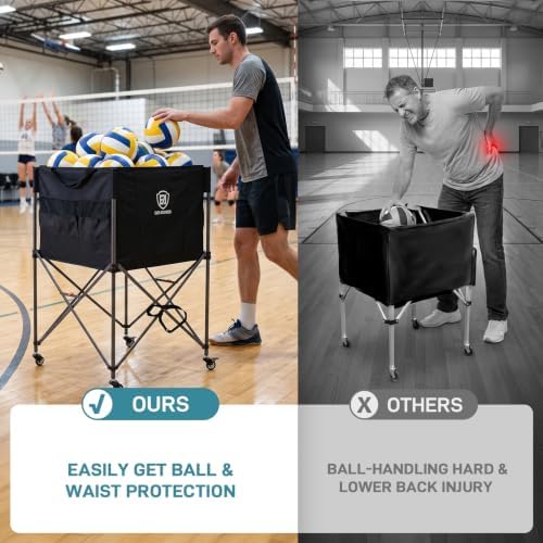 EVER ADVANCED Rolling Ball Storage Cart Lockable Wheels, 33x22.8in/45x25in Collapsible Garage Sports Equipment Organizer for Volleyball Basketball Tennis Toy Storage Multi-Sport Family Gym - Image 2