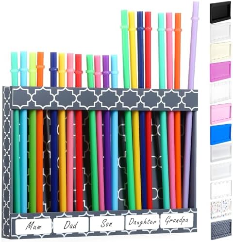 Qinyoung Acrylic Straw Holder for Cabinet Door,White Lines,Large,Grey by Qinyoung