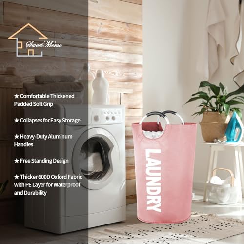 2-Pack Large Laundry Basket, Laundry Hamper Bag with Handles, 95L Pink - Image 2