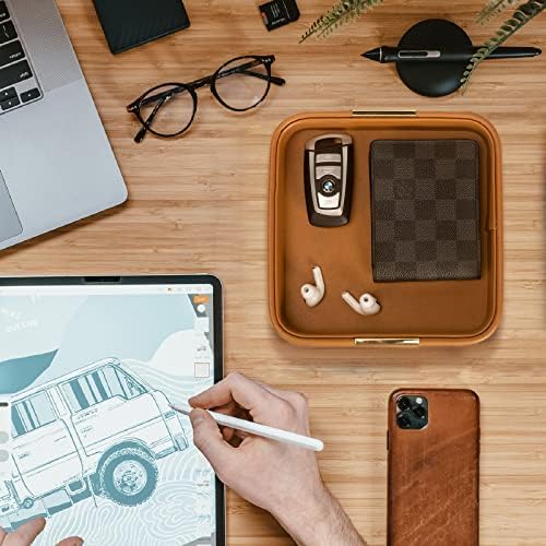 SANZIE Leather Tray Desktop Storage, Trinket Catchall Tray (Orange) - Image 2